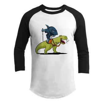 Ninja Shark Samurai Riding Trex Dinosaur Kids Boys Youth Raglan Shirt - Thegiftio UK