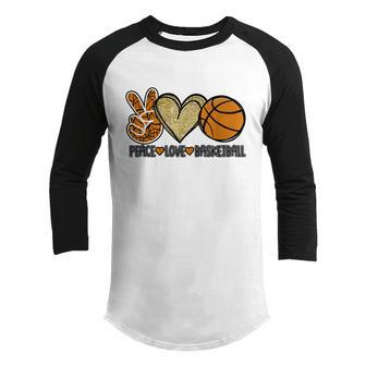 Peace Love Basketball Heart Ball Sports Team Game Player Youth Raglan Shirt - Monsterry