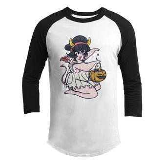 Pin Up Halloween Girl Graphic Design Printed Casual Daily Basic Youth Raglan Shirt - Thegiftio UK