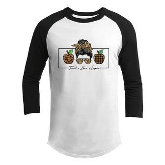 Teach Love Inspire Messy Bun Back To School Youth Raglan Shirt - Thegiftio UK