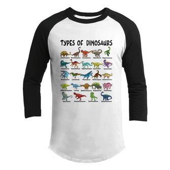 Types Of Dinosaurs Dino Identification For Kids Gift Graphic Design Printed Casual Daily Basic Youth Raglan Shirt - Thegiftio UK