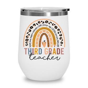 3Rd Third Grade Teacher Cute Leopard Rainbow Back To School Wine Tumbler - Thegiftio UK