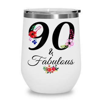 90 & Fabulous 90 Years Old Vintage Floral 1932 90Th Birthday Wine Tumbler - Seseable