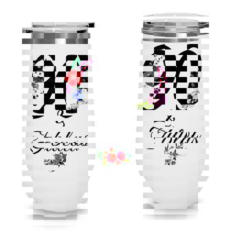 90 & Fabulous 90 Years Old Vintage Floral 1932 90Th Birthday Wine Tumbler - Seseable
