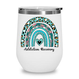 Addiction Recovery Awareness Rainbow Ribbon Blue Leopard Wine Tumbler - Thegiftio UK