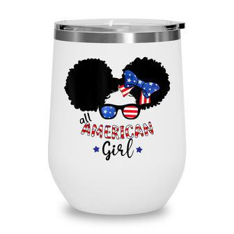 All American Girls 4Th Of July Black African Messy Bun Wine Tumbler - Seseable