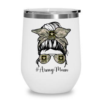 Army Mom Messy Bun Hair Glasses V2 Wine Tumbler - Thegiftio UK