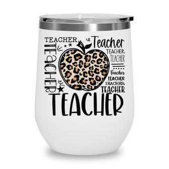 Back To School Teacher Life Apple Leopard Teacher Women Gift Wine Tumbler - Thegiftio UK