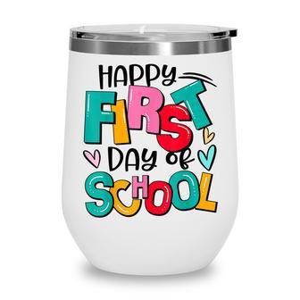 Back To School Teachers Kids Boys Happy First Day Of School Wine Tumbler - Thegiftio UK