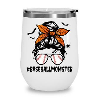 Baseball Momster For Women Halloween Mom Messy Bun Wine Tumbler - Seseable