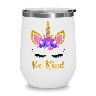 Be Kind Unicorn Girl Kids Orange Unity Day 2022 Wine Tumbler - Thegiftio UK