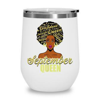 Black African American Melanin Afro Queen September Birthday Wine Tumbler - Seseable
