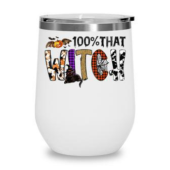 Black Cat 100 That Witch Spooky Halloween Costume Leopard Wine Tumbler - Seseable