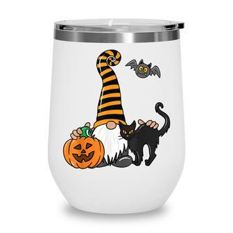 Black Cat Gnome Pumpkin Jack-O-Lantern Bat Halloween Costume Wine Tumbler - Seseable