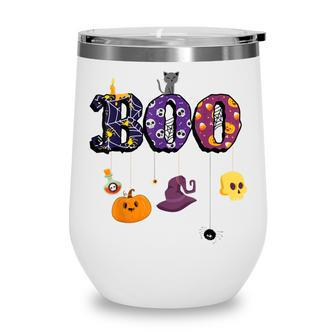Boo Halloween Costume Spiders Ghosts Pumkin & Witch Hat V2 Wine Tumbler - Seseable