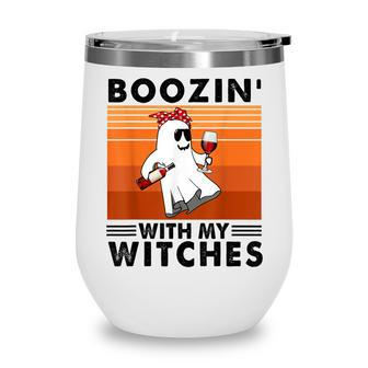 Boozin With My Witches Halloween Boo Ghost Vintage Wine Tumbler - Thegiftio UK