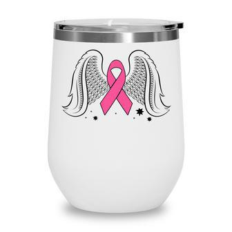 Breast Cancer Awareness Angel Pink Ribbon Support Women Wine Tumbler - Thegiftio UK
