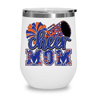 Cheer Mom Blue Orange Leopard Cheer Poms & Megaphone Wine Tumbler - Thegiftio UK
