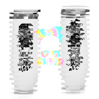 Cheer Mom Messy Bun Hair Sunglasses Tye Die Mothers Day Wine Tumbler - Thegiftio