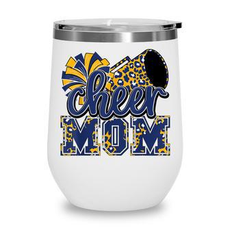 Cheer Mom Navy Leopard Cheer Poms & Megaphone Wine Tumbler - Thegiftio UK