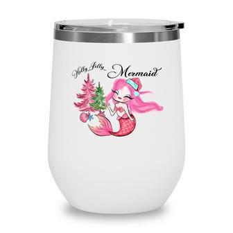 Christmas Holly Jolly Mermaid Wine Tumbler - Seseable