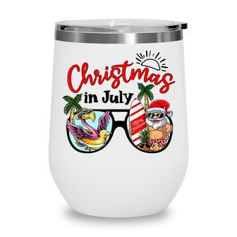 Christmas In July Funny Vintage Santa Summer Beach Vacation Wine Tumbler - Thegiftio UK
