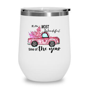 Christmas It Is The Most Wonderful Time Of The Year Holiday Vintage Christmas Truck Wine Tumbler | Seseable CA