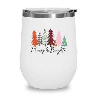 Christmas Tree Merry And Bright Retro Wine Tumbler | Seseable CA