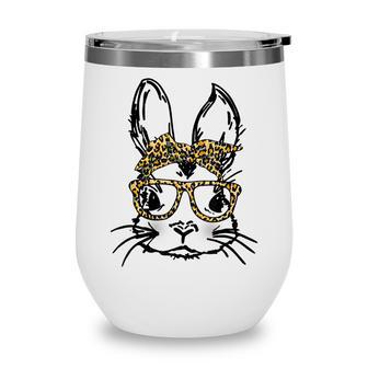 Cute Bunny Face Leopard Print Glasses Easter Women Boy Wine Tumbler - Thegiftio UK
