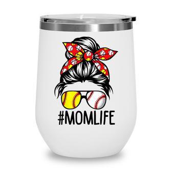 Cute Mom Life Softball Volleyball Mothers Day Messy Bun Wine Tumbler - Thegiftio UK