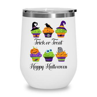 Cute Trick Or Treat Happy Halloween Cupcake Assortment Gift Wine Tumbler - Seseable
