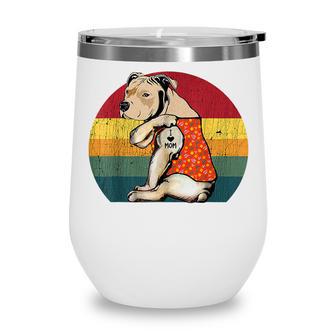 Dog I Love Mom Pitbull Dog Tattoo Flower Vintage Mothers Day Wine Tumbler - Thegiftio UK