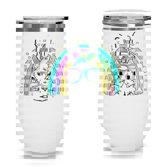 Easter Day Cute Bunny Face Tie Dye Glasses Rainbow Women Wine Tumbler - Thegiftio