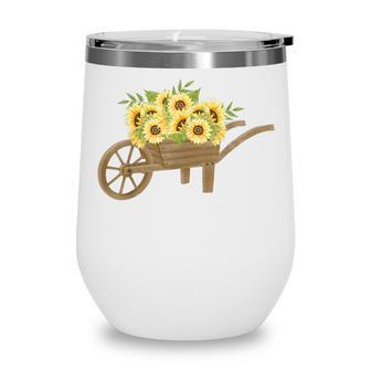 Fall Sunflowers In Wheelbarrow Womens Wine Tumbler - Thegiftio UK