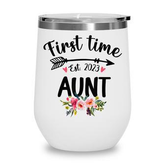 First Time Aunt Est 2023 Promoted To New Aunt Wine Tumbler - Thegiftio UK