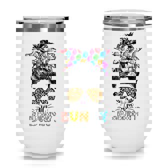 Funny Aunt Bunny Leopard Messy Bun Happy Easter Day Wine Tumbler - Thegiftio UK