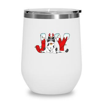 Funny Christmas Joy Cat Xmas Gift For Cat Lovers Wine Tumbler - Seseable