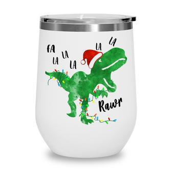 Funny Dinosaur Lights Fa Ra Ra Rawr Christmas T-Rex Boys Wine Tumbler - Thegiftio UK