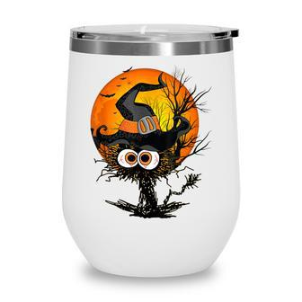 Funny Halloween Black Cat Costume Witch Hat & Moon Men Women Wine Tumbler - Thegiftio UK