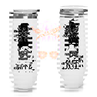 Funny Halloween Messy Bun Leopard Pumpkin Momster Wine Tumbler - Seseable