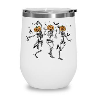 Funny Halloween Pumpkin Dancing Skeleton Costume Women Men Wine Tumbler - Thegiftio UK