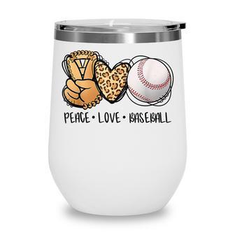Funny Peace Love Baseball Mom Leopard Print Cheetah Pattern Wine Tumbler - Thegiftio UK