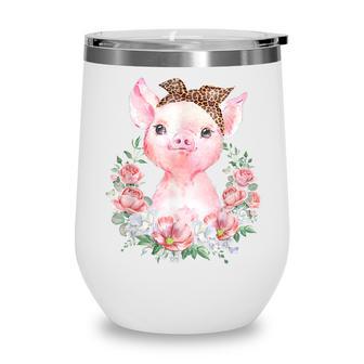 Funny Pig With Leopard Headband Boho Flower Cute Pig Lovers Wine Tumbler - Thegiftio UK