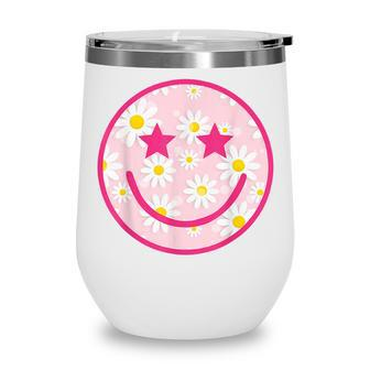 Funny Pink Happy Face Daisy Flower Smile Face Trendy Wine Tumbler - Thegiftio UK