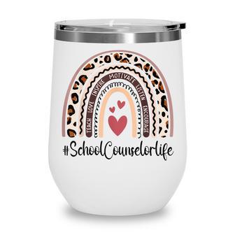 Funny School Counselor Rainbow Leopard Back To School Gift Wine Tumbler - Thegiftio UK