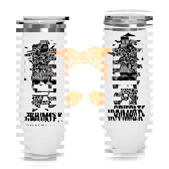 Grandmomster Messy Bun Leopard Glasses Halloween Grandma Wine Tumbler - Thegiftio