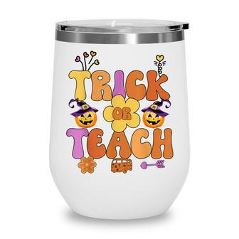 Groovy Halloween Trick Or Teach Retro Floral Ghost Teacher V33 Wine Tumbler - Thegiftio UK