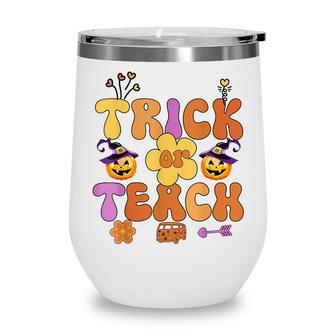 Groovy Halloween Trick Or Teach Retro Floral Ghost Teacher V51 Wine Tumbler - Thegiftio UK