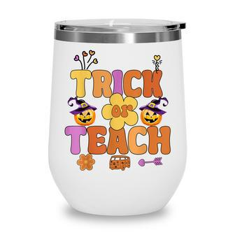 Groovy Halloween Trick Or Teach Retro Floral Ghost Teacher V55 Wine Tumbler - Thegiftio UK