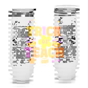 Groovy Halloween Trick Or Teach Retro Floral Ghost Teacher V55 Wine Tumbler - Thegiftio